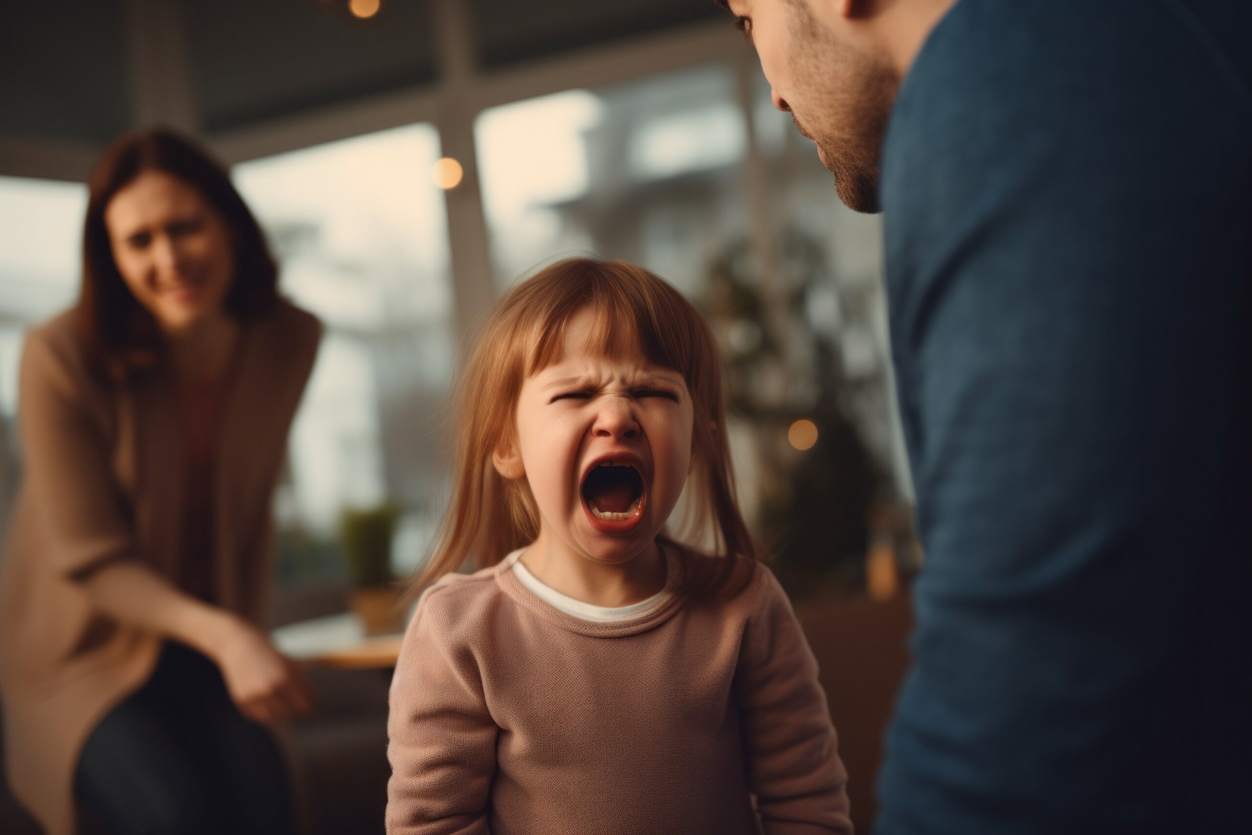 Angry child. The concept of outbursts of aggression in behavior. Portrait with selective focus and copy space for text